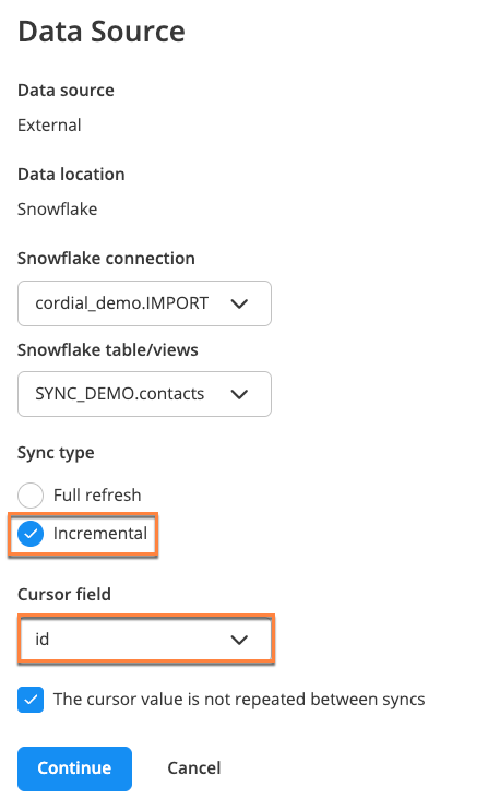 Incremental sync