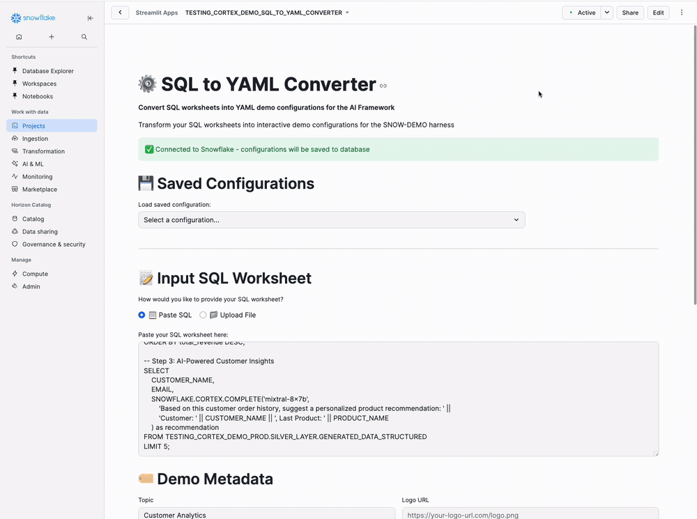 SQL to YAML Converter Demo
