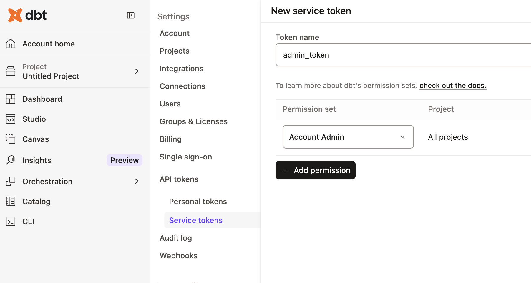 Create service token