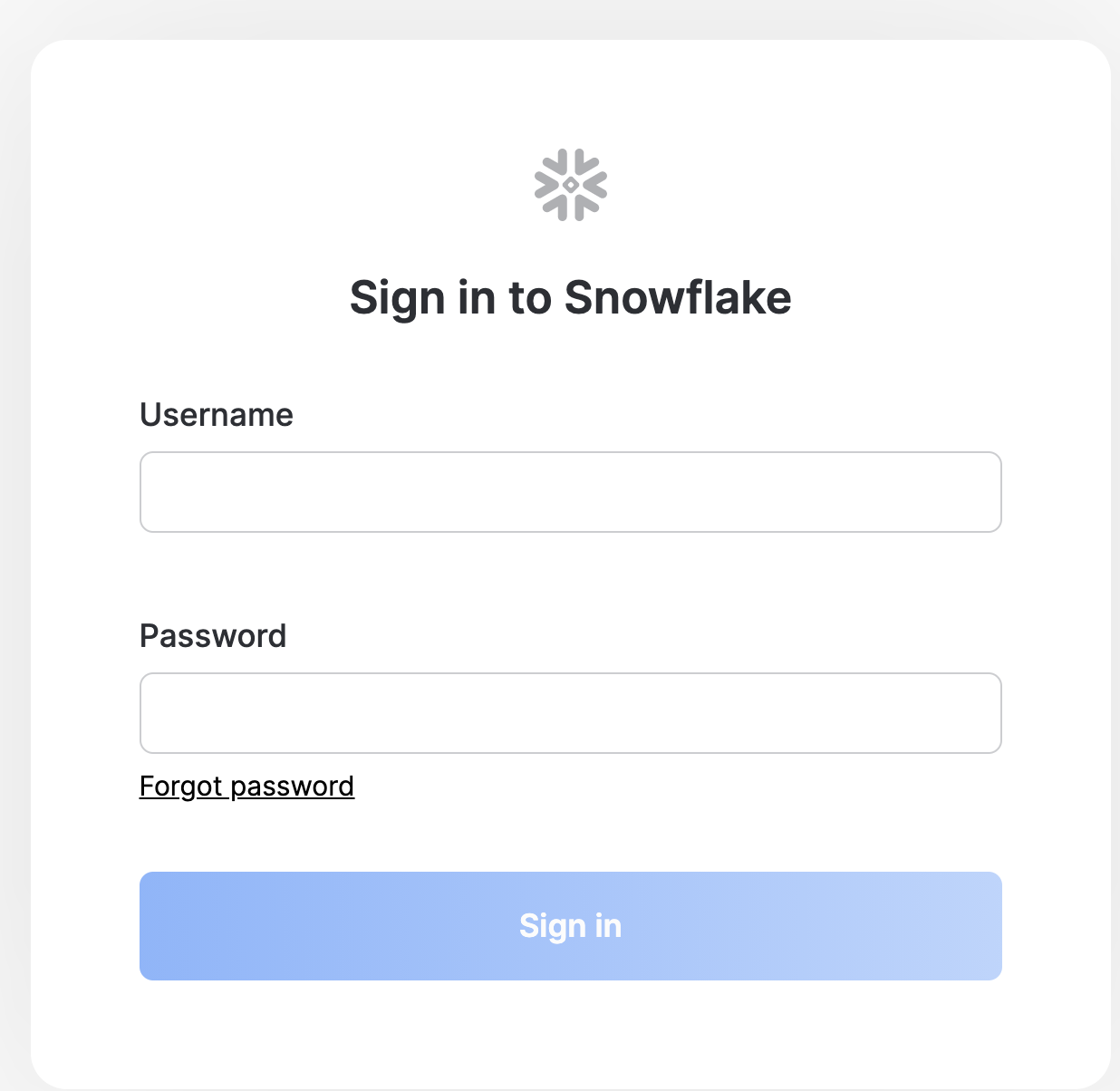 Snowflake Log In Screen