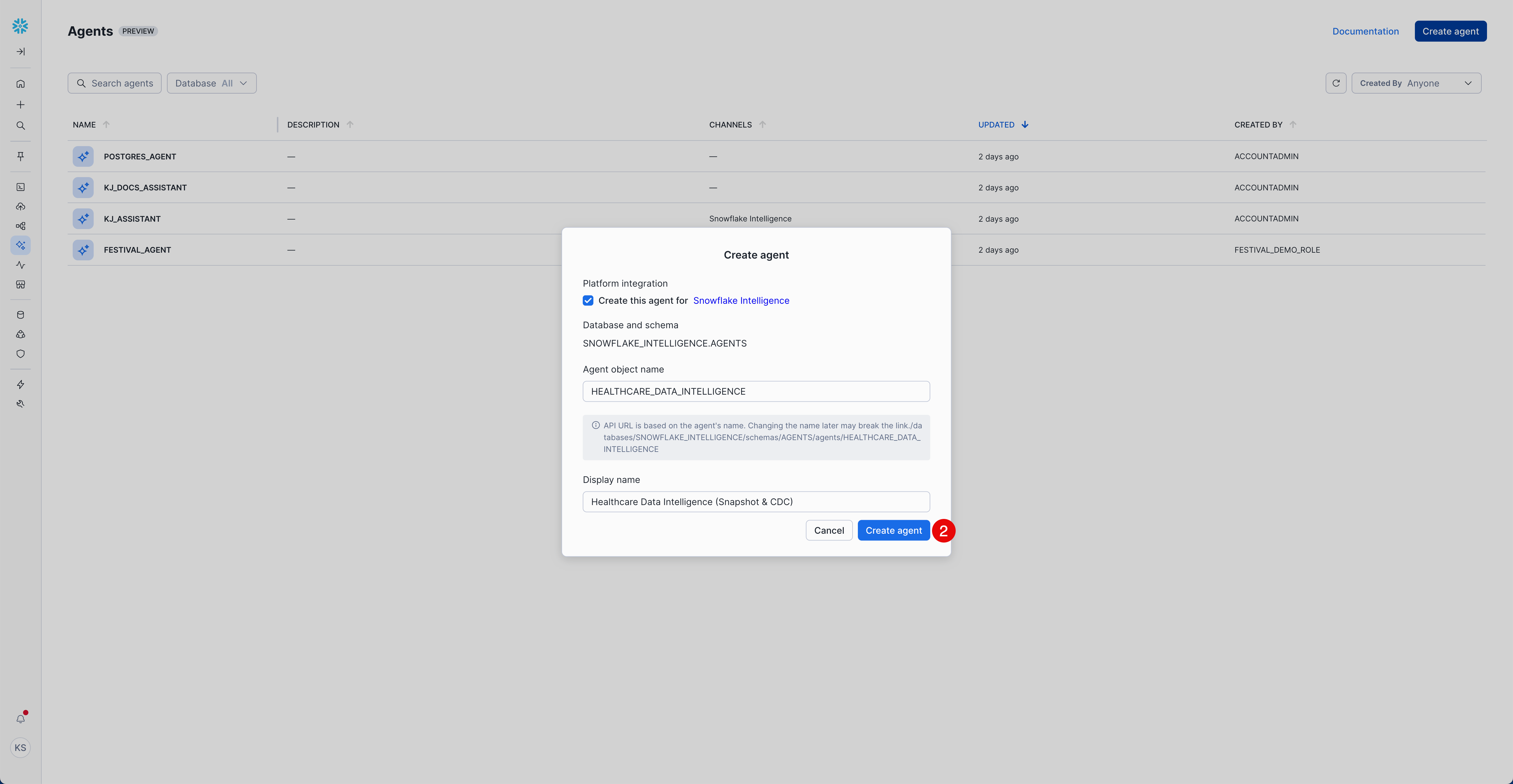 Agent Creation Interface
