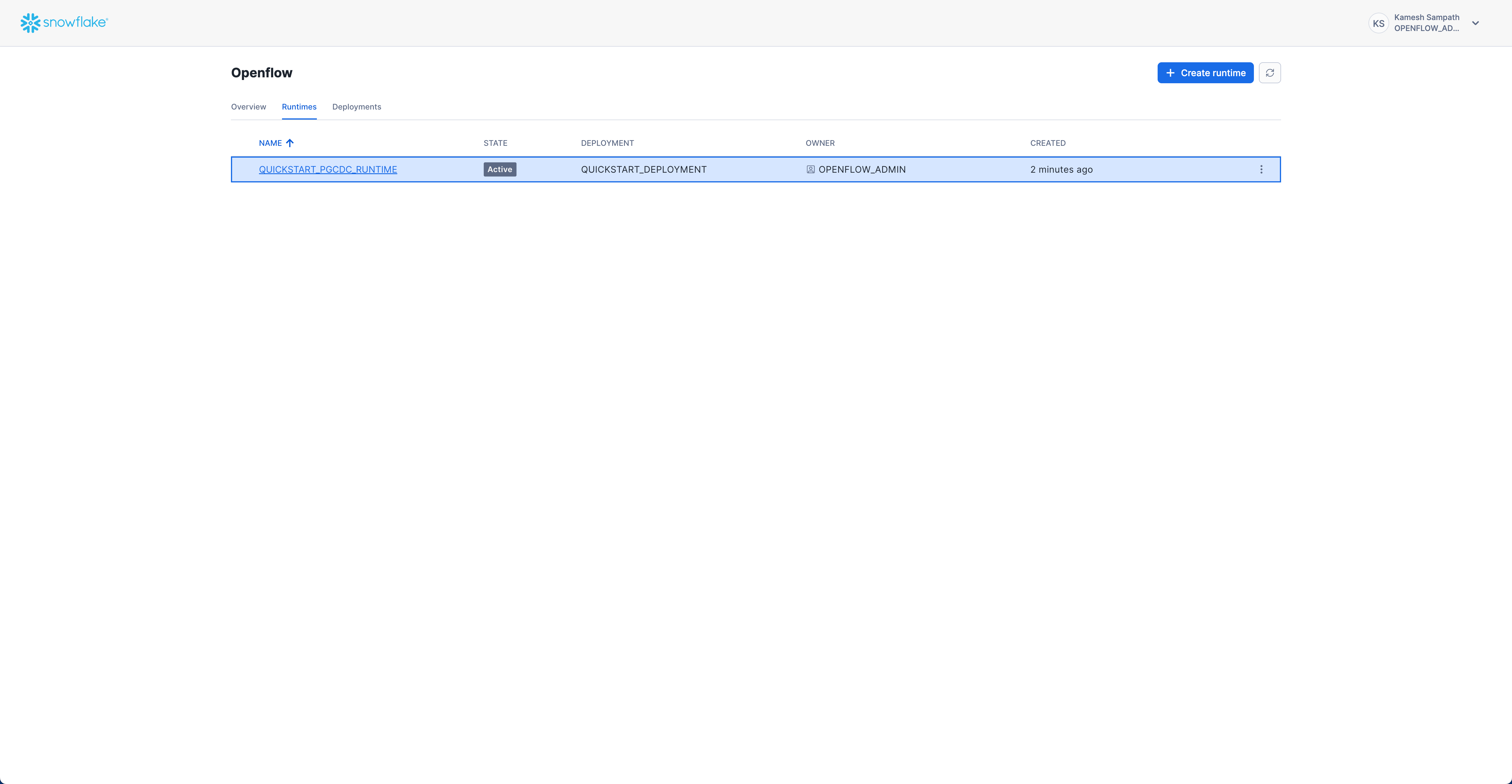 Openflow Runtime Active Status
