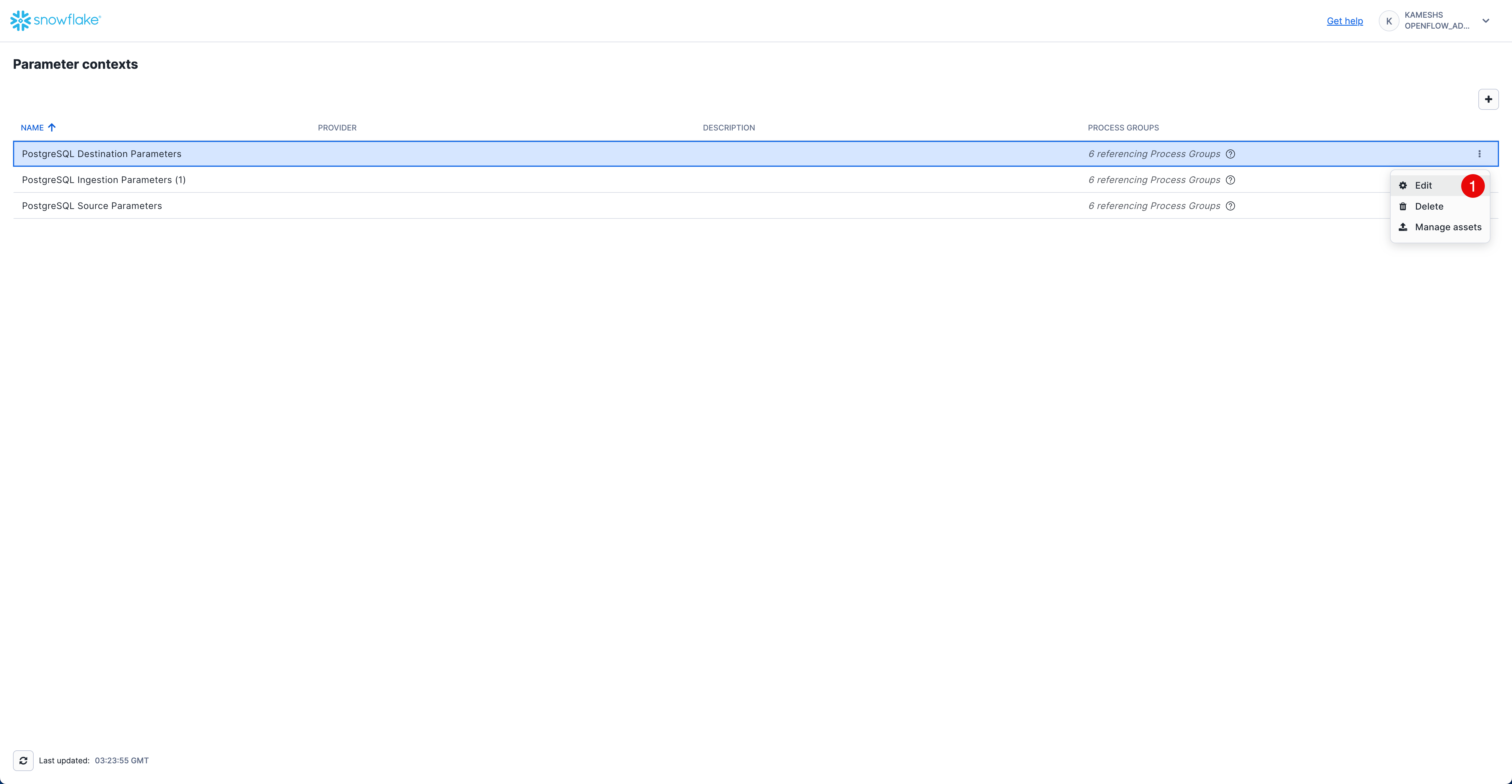 Edit PostgreSQL Destination Parameters