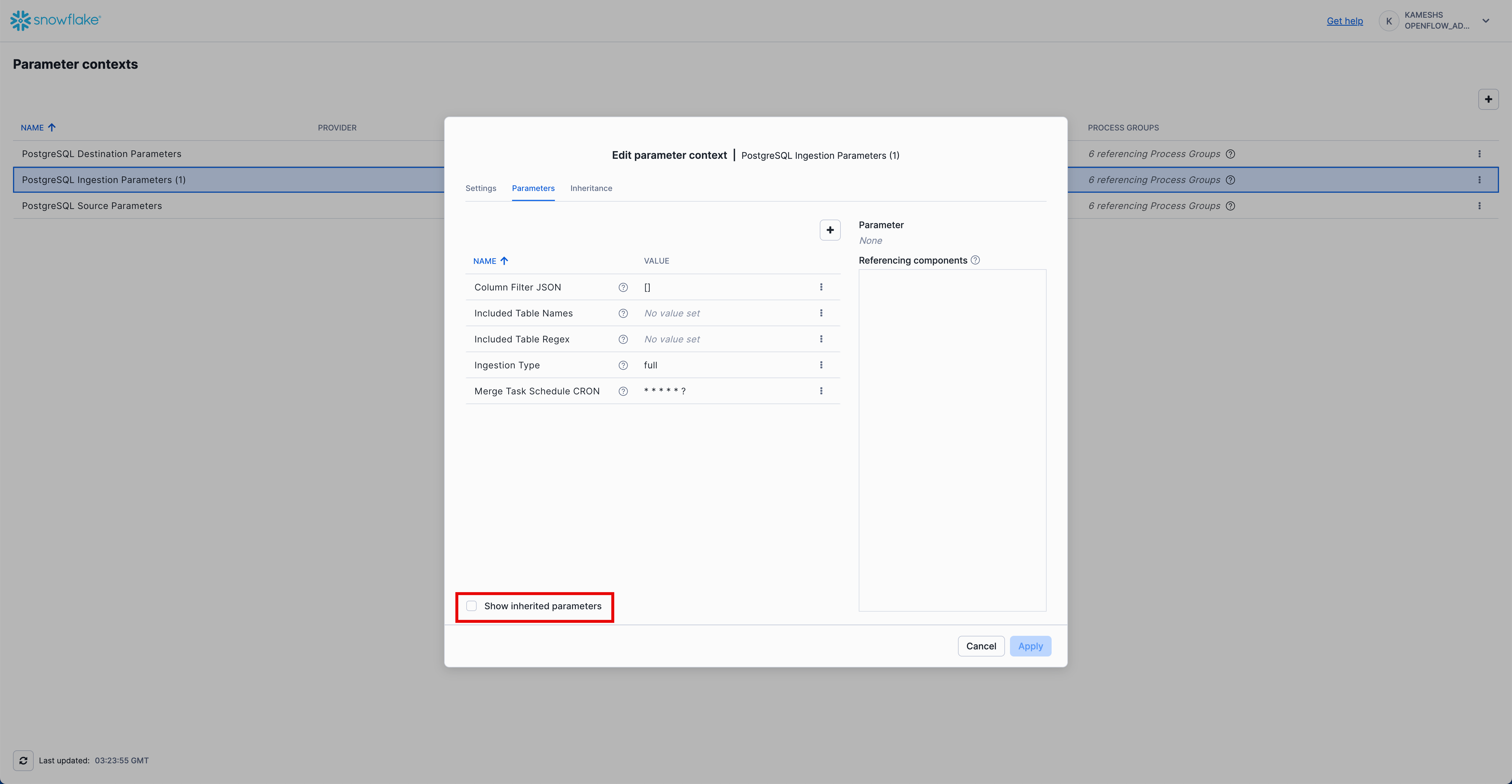 Edit PostgreSQL Ingestion Parameters