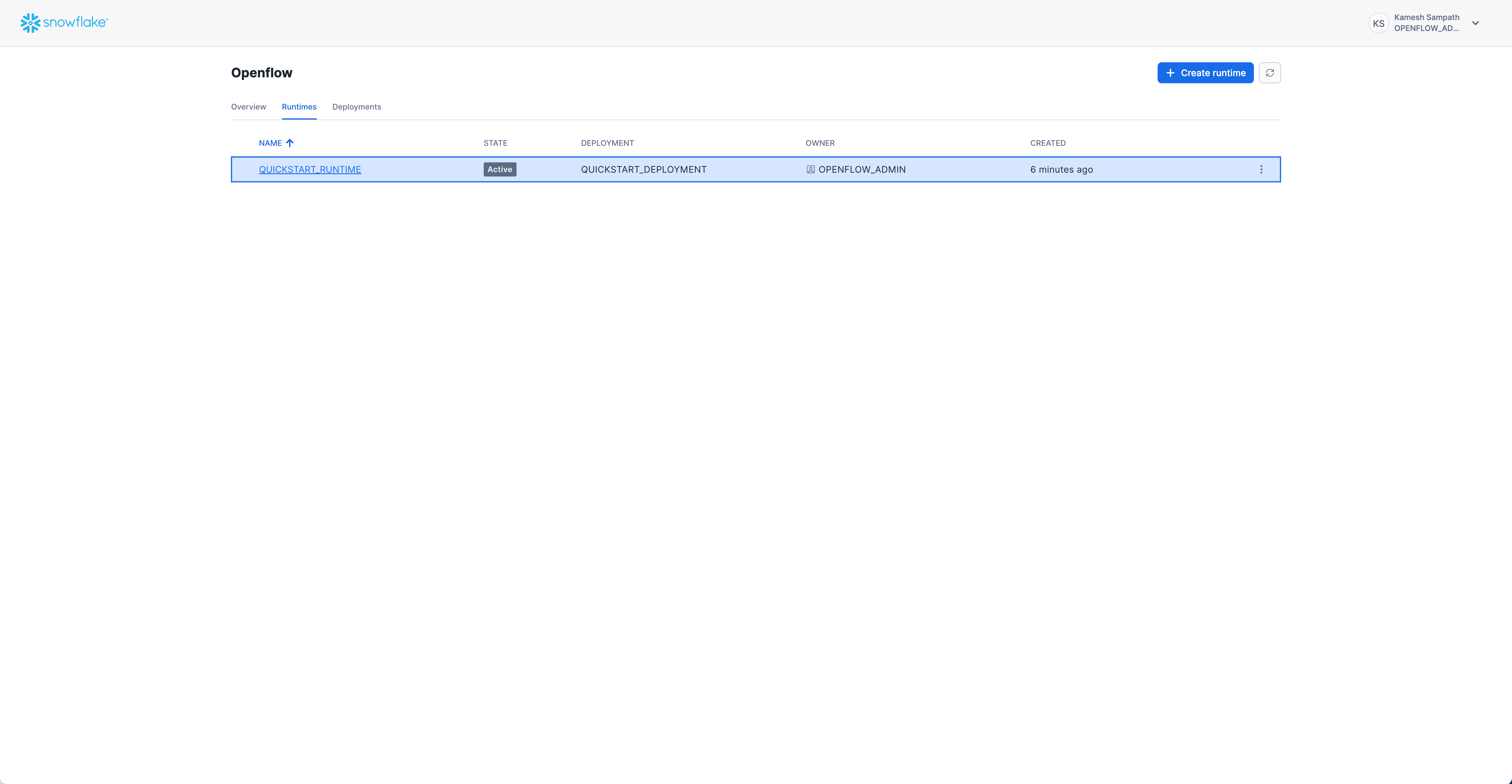 Openflow Runtime Active Status