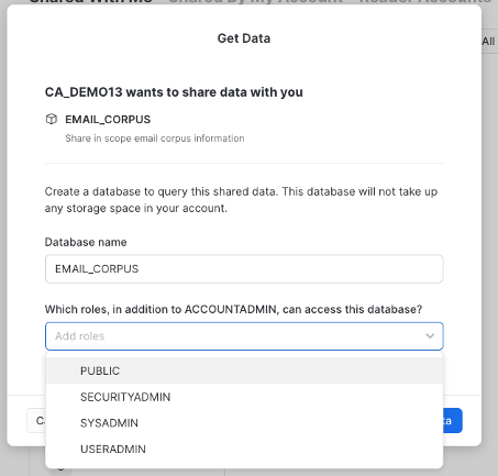 Get Data dialogue box