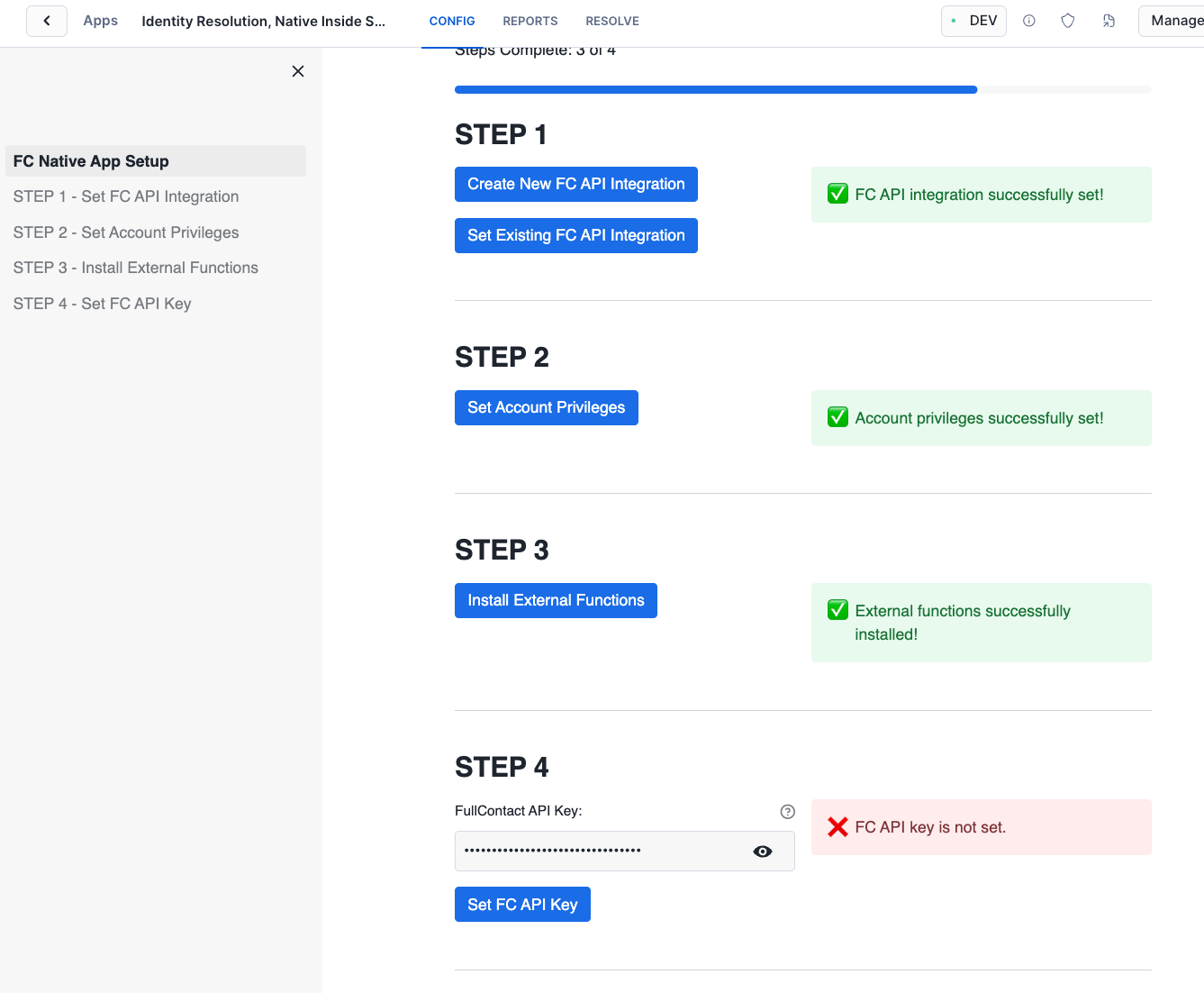 Configure App Step 4 - Set FullContact API Key