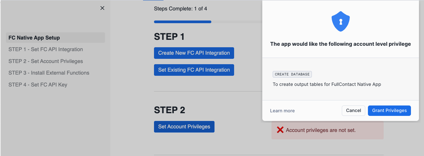 Configure App Step 1-2 - Grant DB Creation Privileges