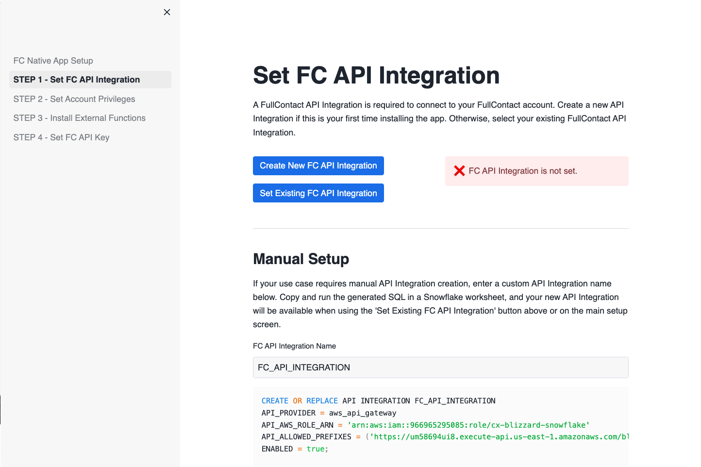 Configure App Step 1-3 - Manual Integration Creation