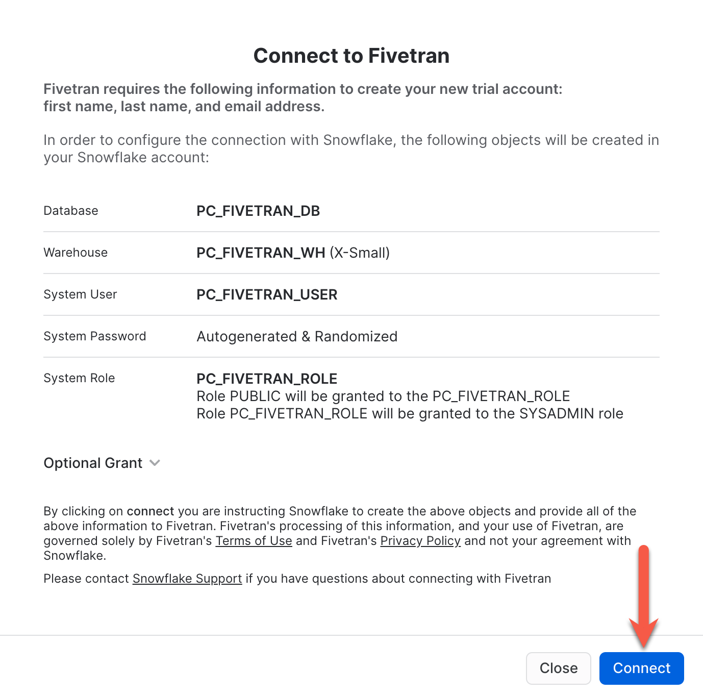 Partner Connect Fivetran Configuration
