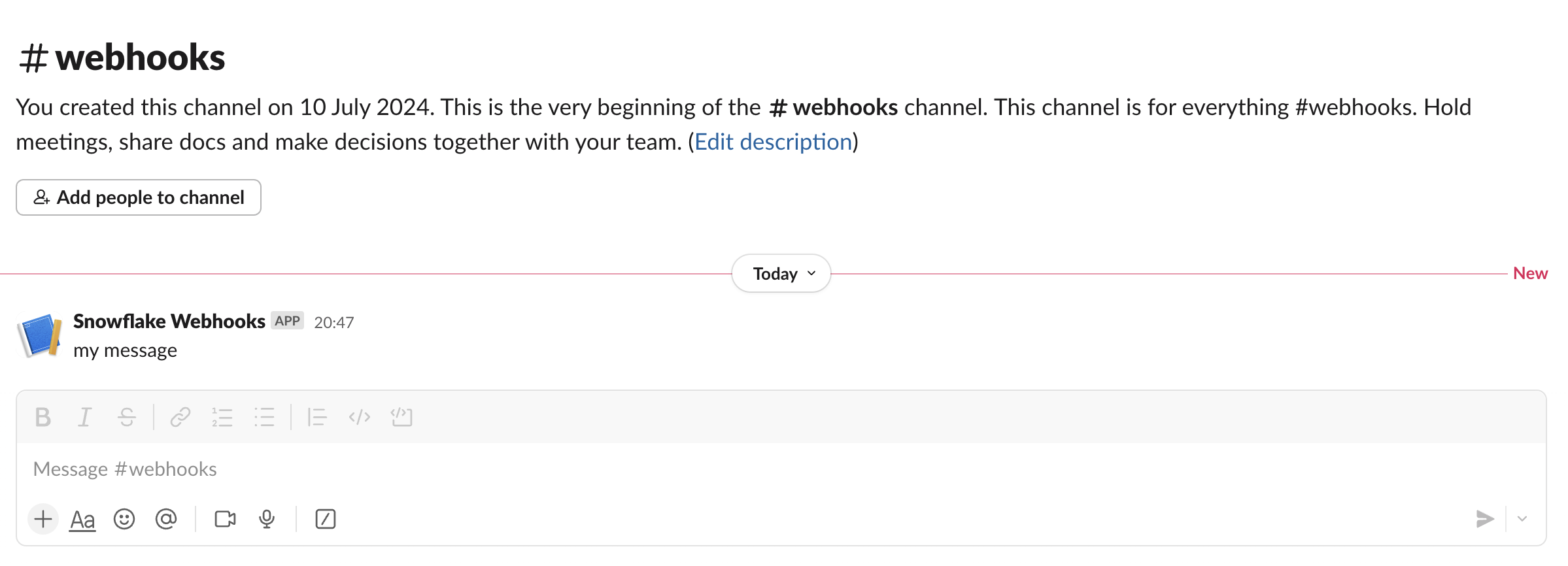 Slack screen with new new message