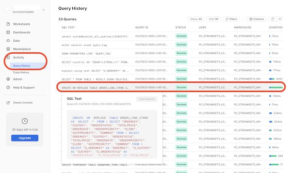 Snowflake Query History