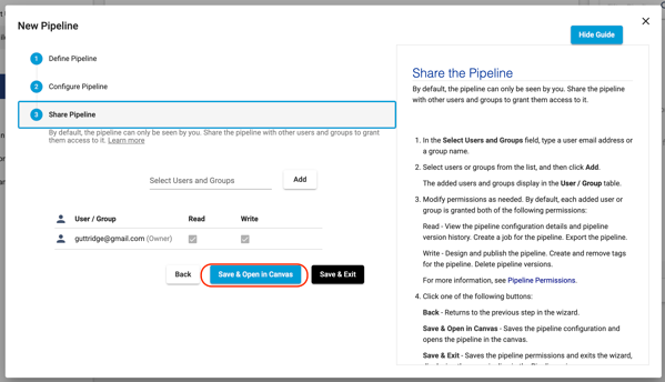 Pipeline Share Settings